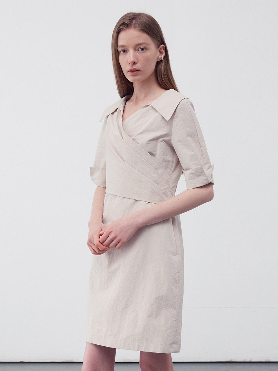 RE RHEE Draped Wrap Shirt Dress