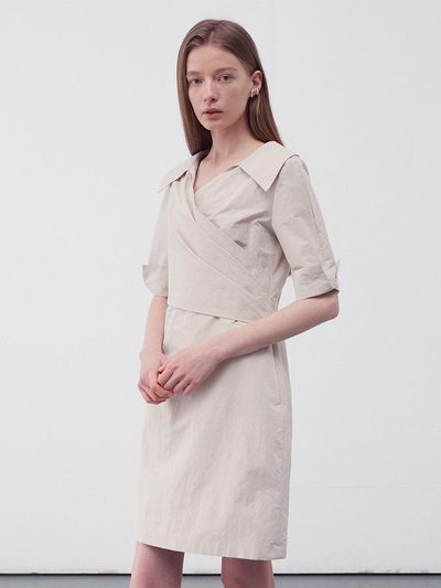 RE RHEE Draped Wrap Shirt Dress