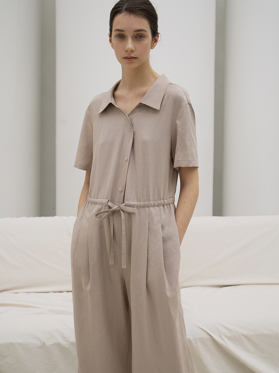 RE RHEE Draw String Waist Jumpsuit