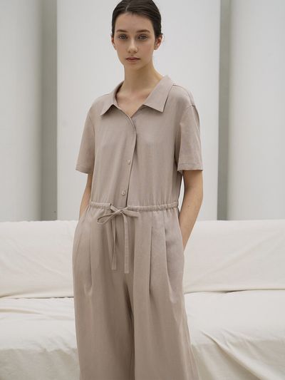 RE RHEE Draw String Waist Jumpsuit