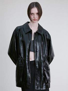 RE RHEE DRAWSTRING FAUX LEATHER JACKET