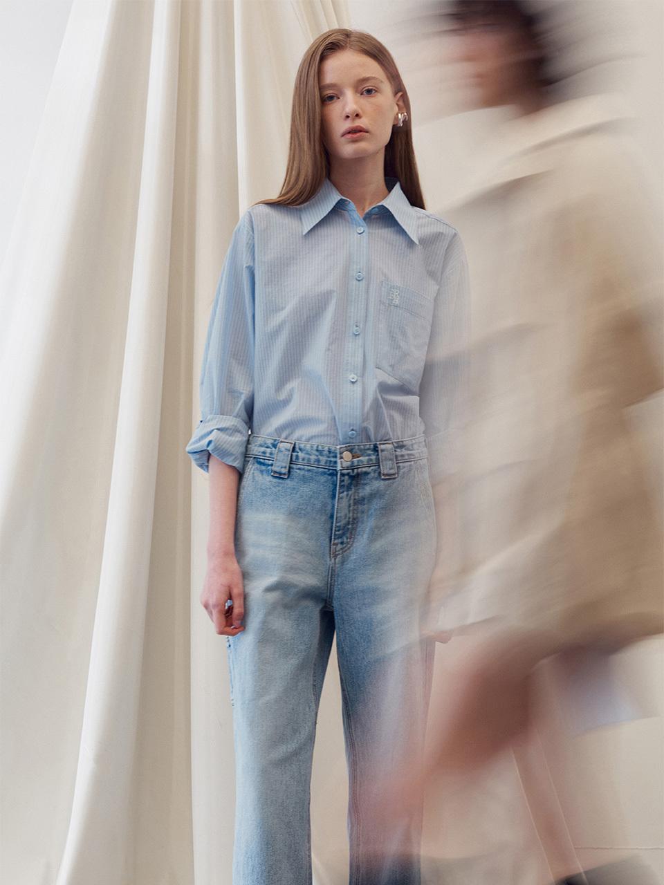 RE RHEE Embroidered Stripe Pocket Shirt Sky Blue