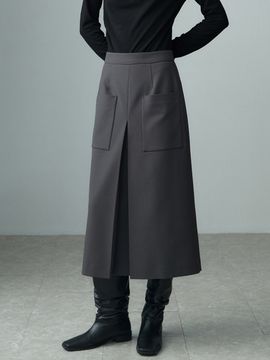 RE RHEE Front Pocket Long Skirt_Khaki Gray