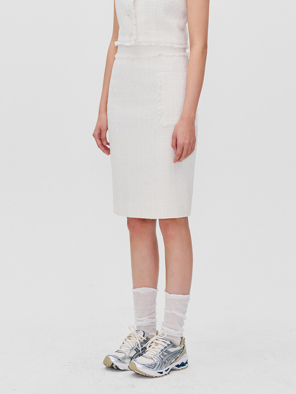 RE RHEE H-Line Midi Tweed Skirt_2 Color