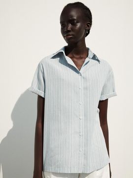 RE RHEE Half Sleeves Stripe Oversized Shirt