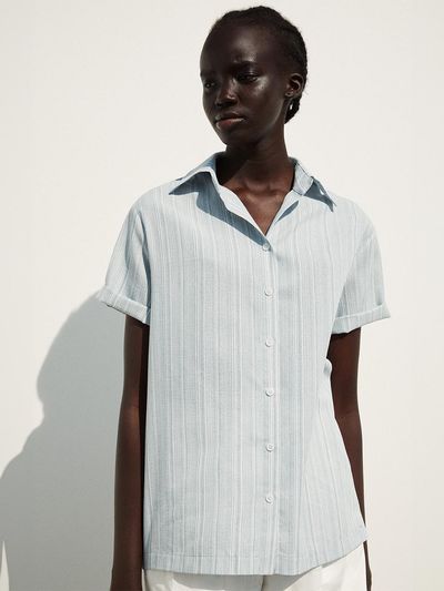 RE RHEE Half Sleeves Stripe Oversized Shirt