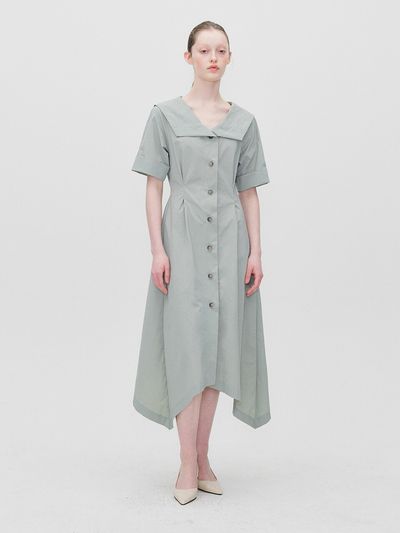 RE RHEE Handkerchief Hem Midi Dress - Mint Gray