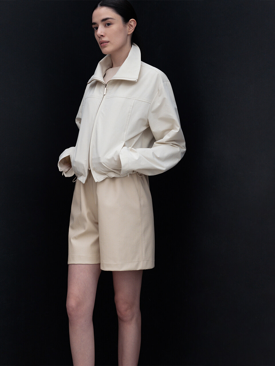 RE RHEE High Neck Drawstring Hem Jacket