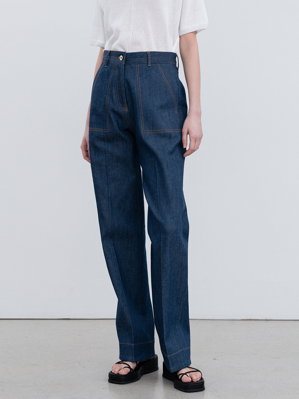 RE RHEE High Waisted Straight Leg Jeans