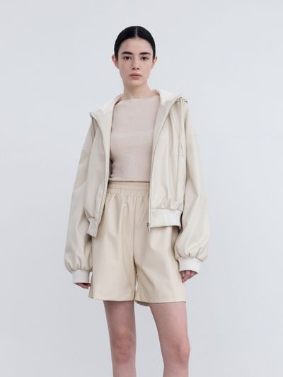 RE RHEE Hooded Faux Leather Jacket