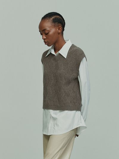 RE RHEE Lambswool Blend Knitted Vest_Cocoa Brown