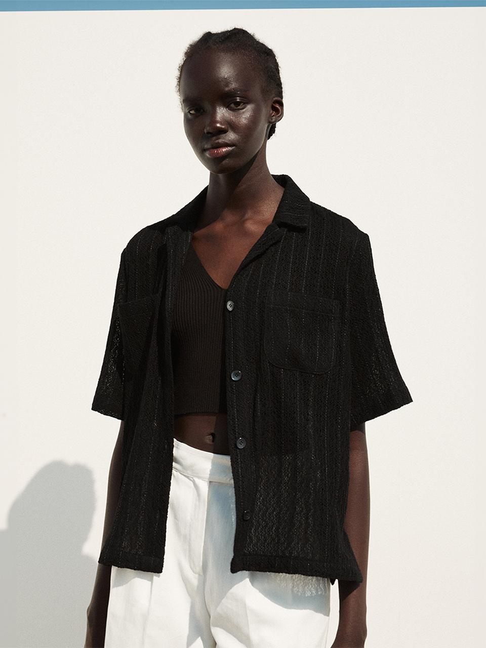 RE RHEE Linen Blended Open Knit Shirt