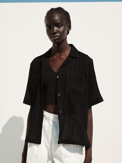 RE RHEE Linen Blended Open Knit Shirt