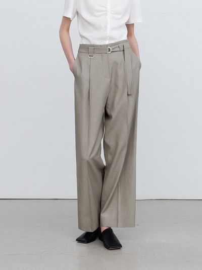 RE RHEE Linen Wide Leg Belted Trouser _ Dried Green