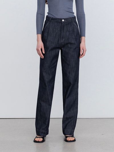 RE RHEE Logo Embroidered Straight Leg Jeans_Indigo