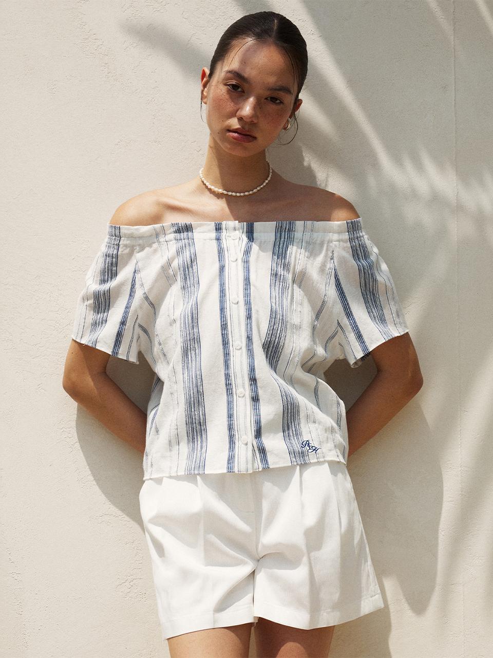 RE RHEE Off Shoulder Stripe Blouse