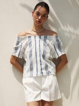 RE RHEE Off Shoulder Stripe Blouse