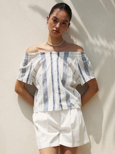 RE RHEE Off Shoulder Stripe Blouse
