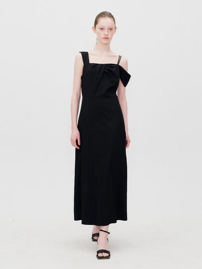 RE RHEE One-Shoulder Asymmetric Midi Dress - Black
