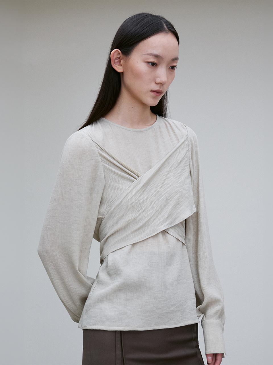 RE RHEE PLAINED WRAP-AROUND BLOUSE GREEN GRASS