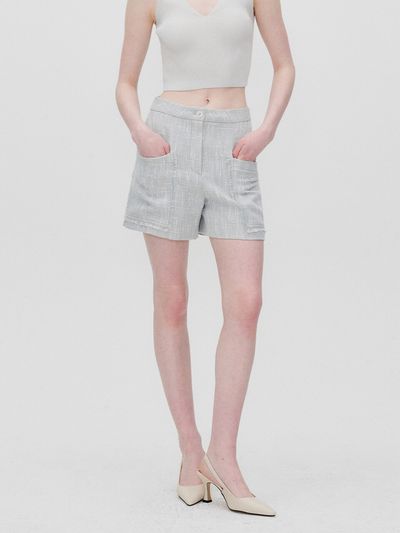 RE RHEE Pocket-Detail Tweed Shorts