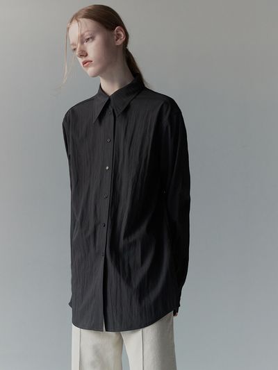 RE RHEE Point Collar Long Sleeved Shirt Washed Black