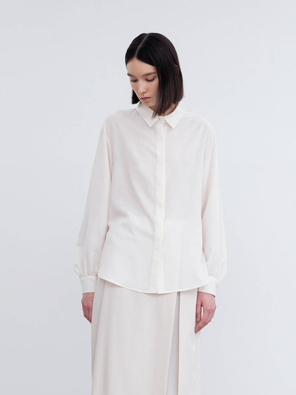 RE RHEE Puff Sleeves Linen Blend Shirt
