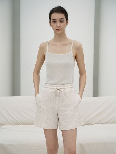 RE RHEE Ribbed Drawstring Waist Short