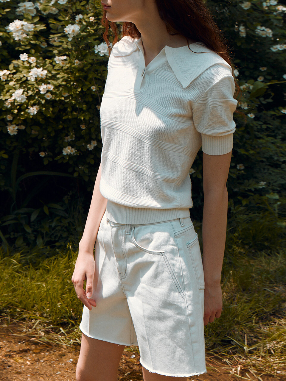 RE RHEE Sailor Collar Knitted Blouse_White