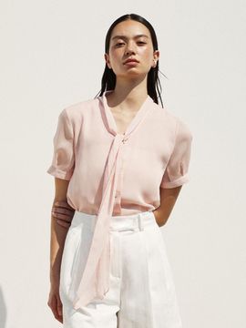 RE RHEE Scarf Collar Button Blouse