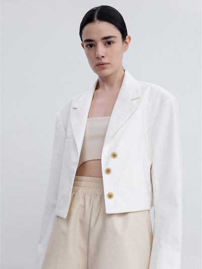 RE RHEE Semi Oversized Cropped Blazer Jacket