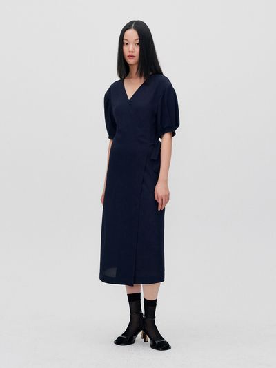 RE RHEE Short-Sleeve Wrap Midi Dress