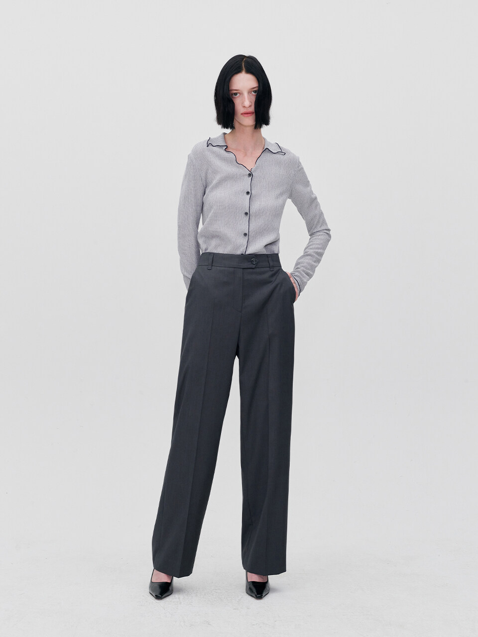 RE RHEE Silky Wide Leg Slacks Trousers