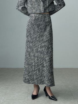 RE RHEE Slim Tweed Maxi Skirt