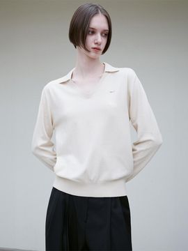 RE RHEE SPREAD COLLAR KNIT TOP BEIGE