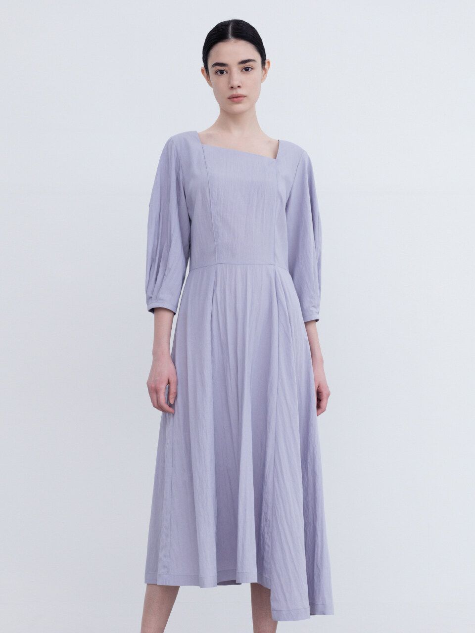 RE RHEE Square Neck Puff Sleeve Dress (Lavender)
