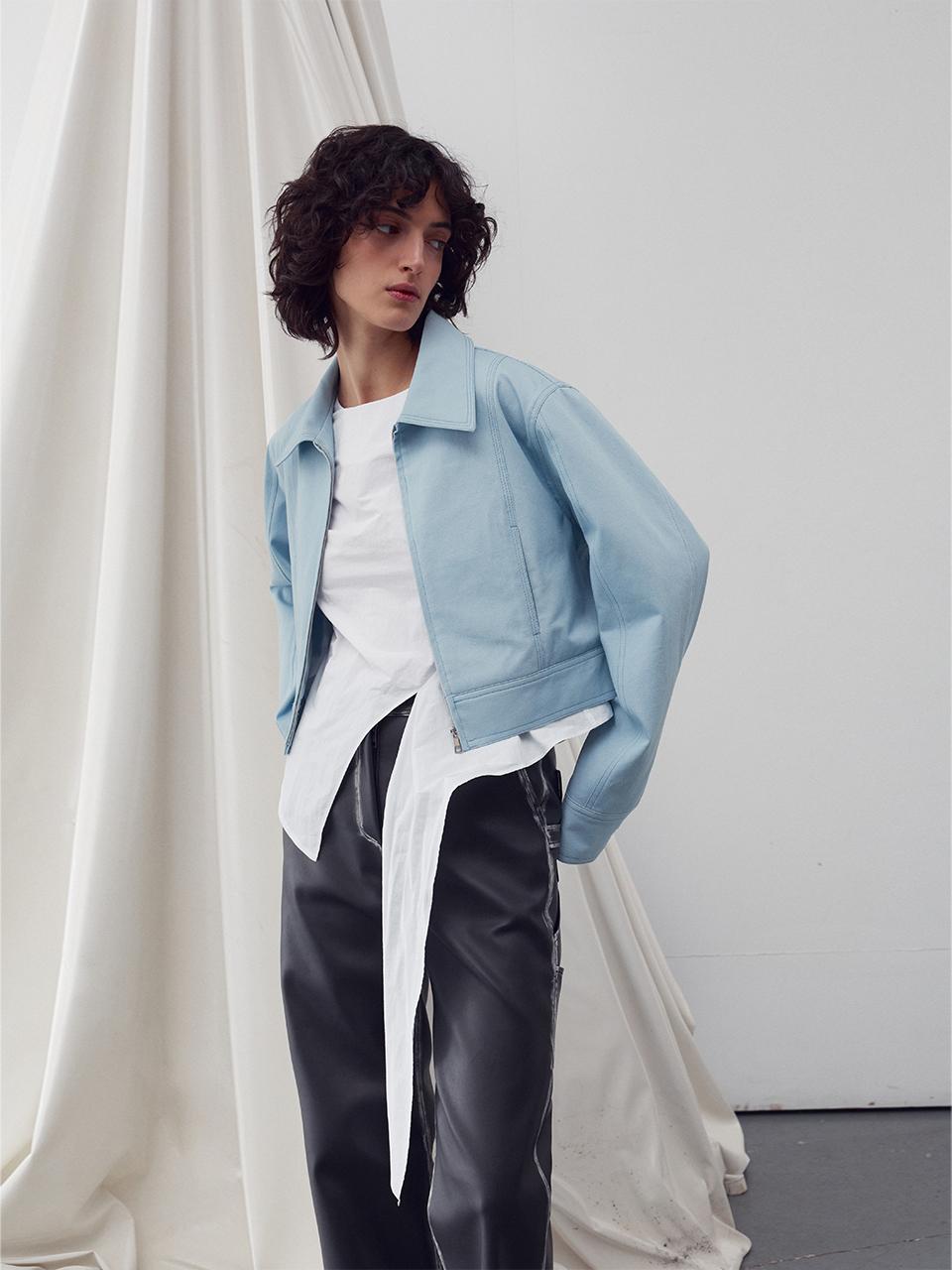 RE RHEE Stitch Detail Bomber jacket - Sky Blue