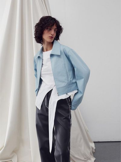 RE RHEE Stitch Detail Bomber jacket - Sky Blue