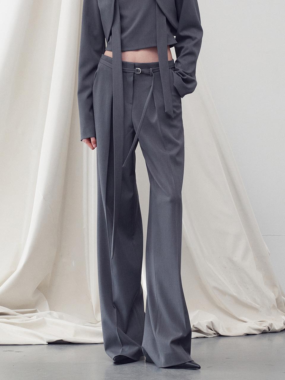 RE RHEE Straight Leg Belted Trouser - Charcoal