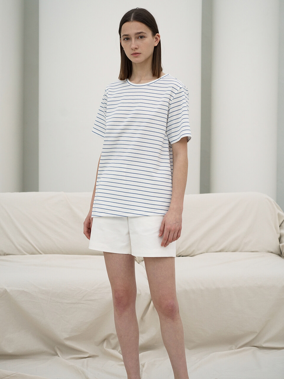 RE RHEE Striped Cotton Blend T-shirt