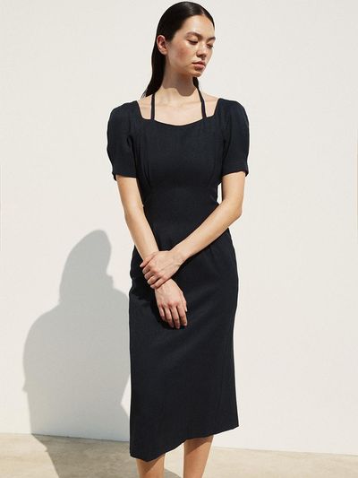 RE RHEE SWEETHEART NECK HALF SLEEVE DRESS - MIDNIGHT NAVY