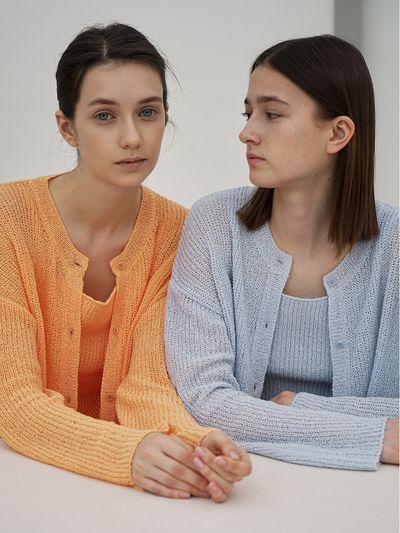 RE RHEE Tank Top and Crew Neck Knit Cardigan Set (Orange))