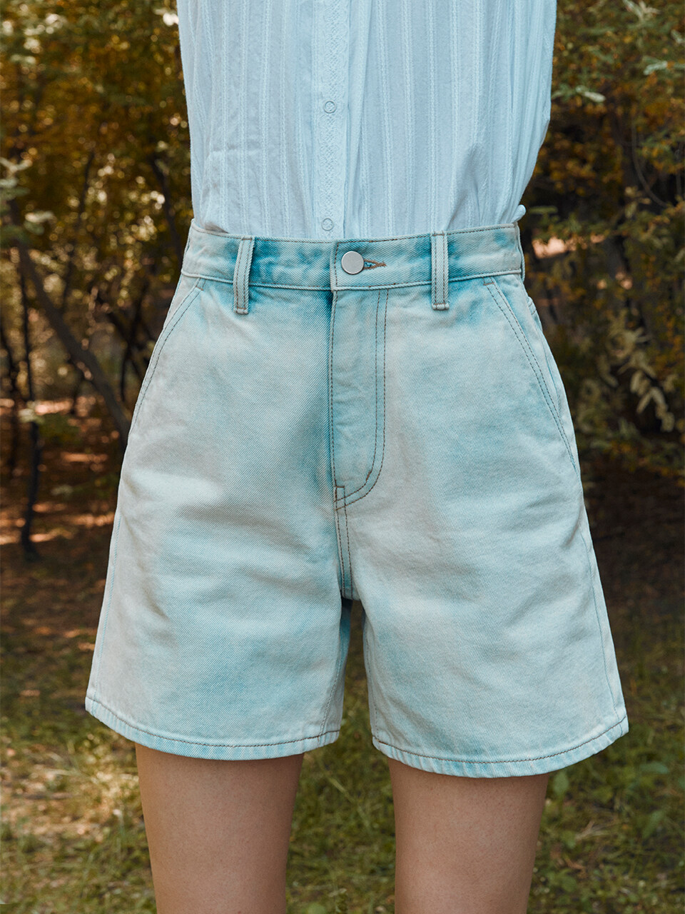 RE RHEE Tie Dye Denim Shorts_Sky