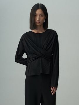 RE RHEE Twisted Drape Blouse_Black