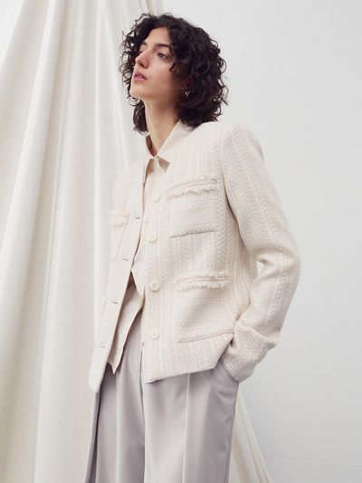 RE RHEE V-neck Pocket Tweed Jacket