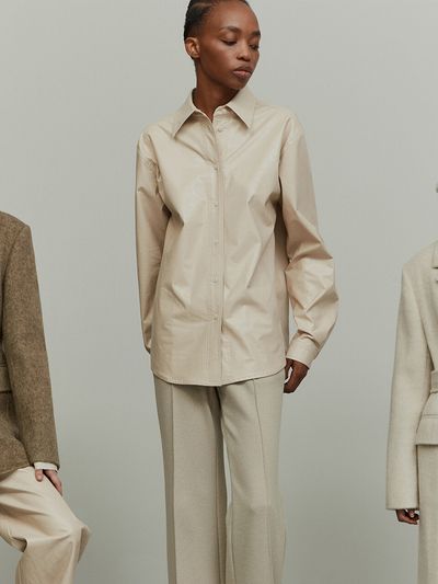 RE RHEE Vegan Leather Shirt (Beige)