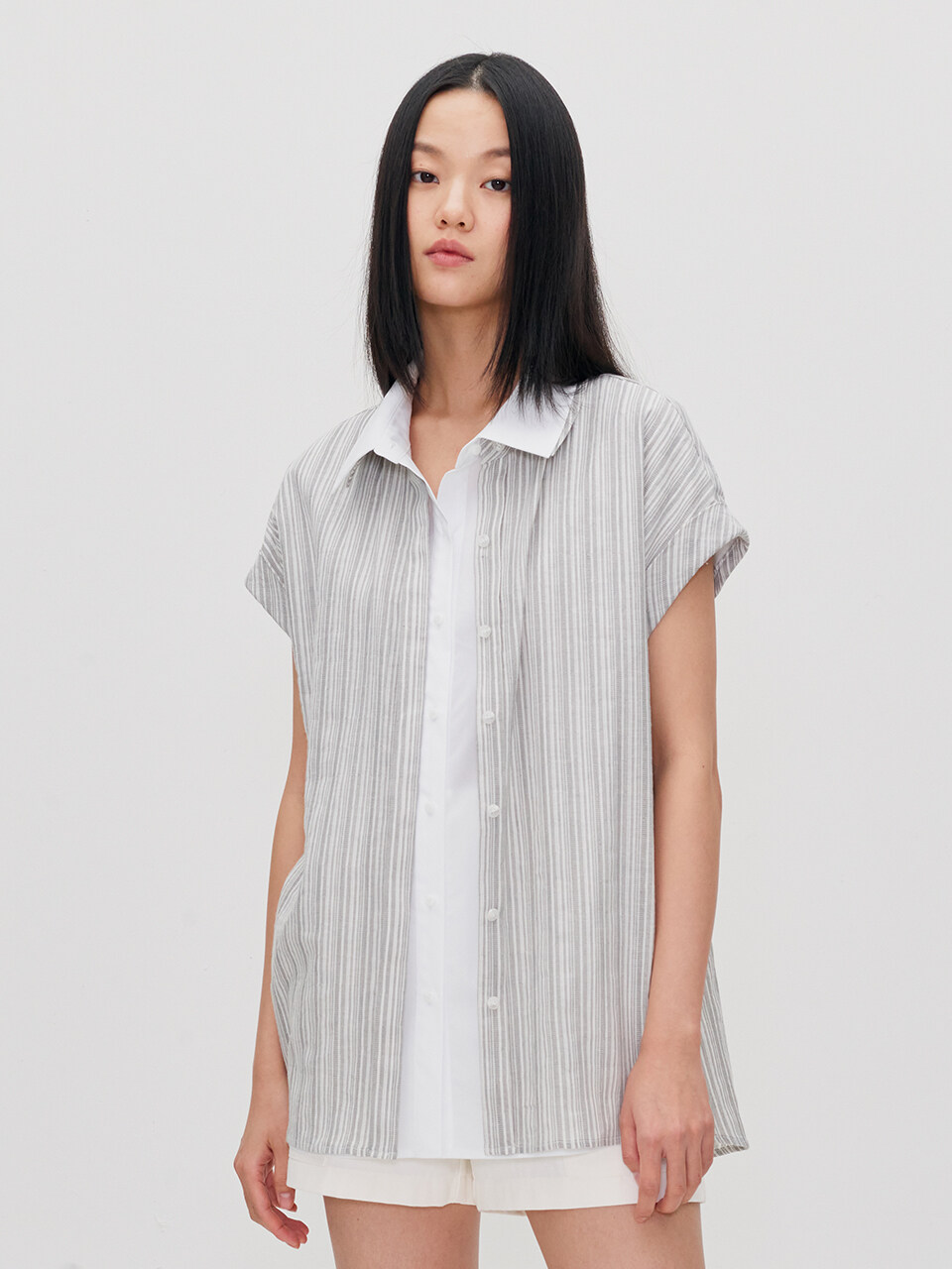 RE RHEE Vest Layered Half-Sleeve Shirt