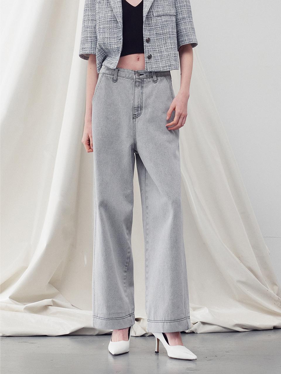RE RHEE Washed Denim Straight Leg Pants - Washed Gray