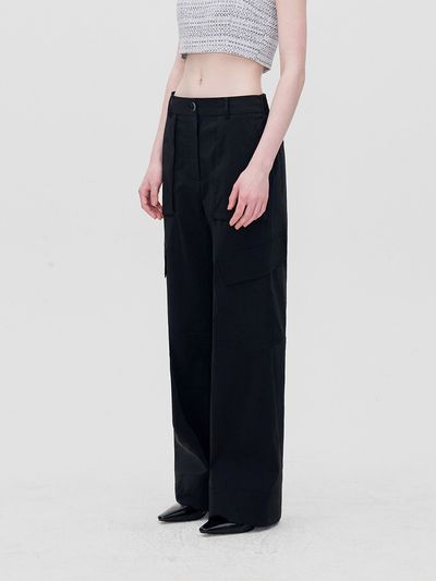RE RHEE Wide Leg Cargo Pants _ Black