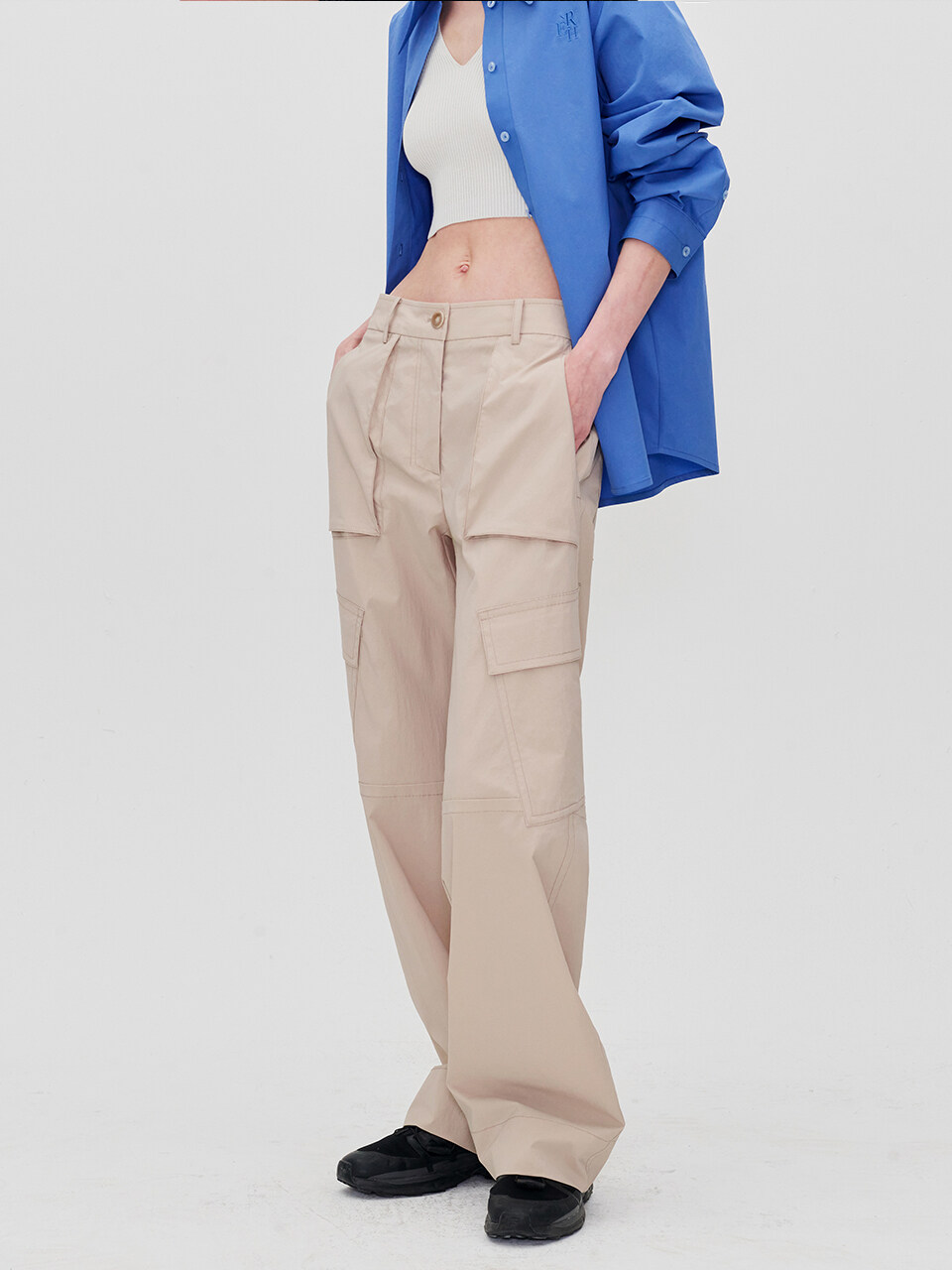 RE RHEE Wide Leg Cargo Pants _ Sand